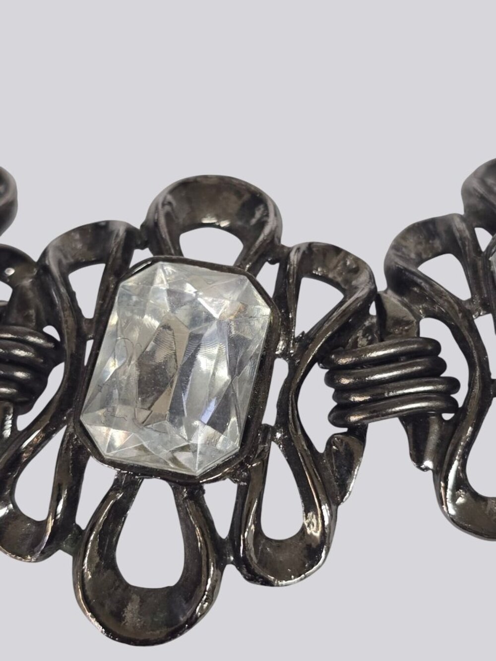 Vintage-Style Black Multi-Chain Necklace With Clear Rhinestone Accents - Picture 3 of 16